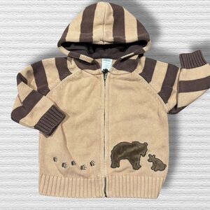 Gymboree 2006 Woodland Bear Hoodie Sweater 12-18M Brown Tan Zip Up Knit